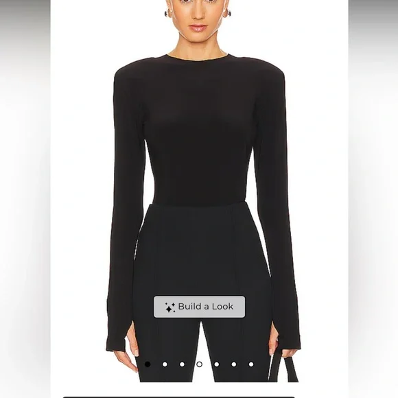 Norma Kamali shoulder pad elastic Black Long-Sleeve Top with thumbholes - Picture 1 of 8